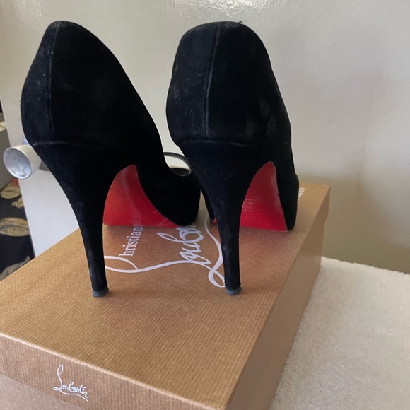 Christian Louboutin Black Suede Red Bottom Yo Yo Zappa Peep Toe Peels - Picture 3 of 4